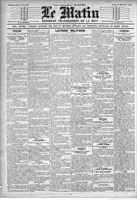 Unbekannter Autor, „Trahison“, in: Le Matin, 1. November 1894; Digitalisat: Gallica / Bibliothèque nationale de France, http://gallica.bnf.fr/ark:/12148/bpt6k556047w.item, gemeinfrei.