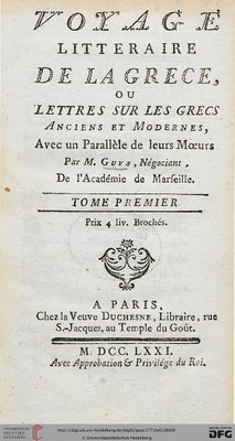 Voyage littéraire de la Grèce, Titelblatt IMG