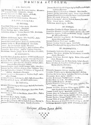 S. 4 der Perioche des Stückes "Avaritia semper egens in Achabo Rege a Deo rigorosa castigata", aufgeführt am Kölner Gymnasium Montanum im September 1710; Bildquelle: Rara-Abteilung der Mainzer Stadtbibliothek, Signatur XIV I:4° /168 a, Nr. 5