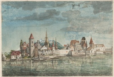 Albrecht Dürer (1471–1528), Ansicht von Innsbruck von Norden, ca. 1495 IMG