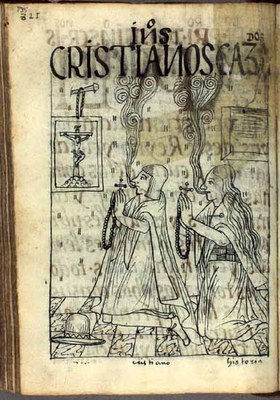 Felipe Guamán Poma de Ayala (ca. 1550–1615), Cristianos Cazados, Peru, um 1615; Bildquelle: Felipe Guamán Poma de Ayala: Nueva Corónica y Buen Gobierno, Peru um 1615, S. 835, Digitalisat: Det Kongelige Bibliotek, GKS 2232 4, http://www.kb.dk/permalink/2006/poma/835/en/text/. 