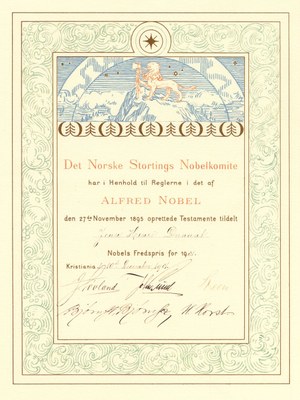 Urkunde des Friedensnobelpreis 1901 für Henry Dunant